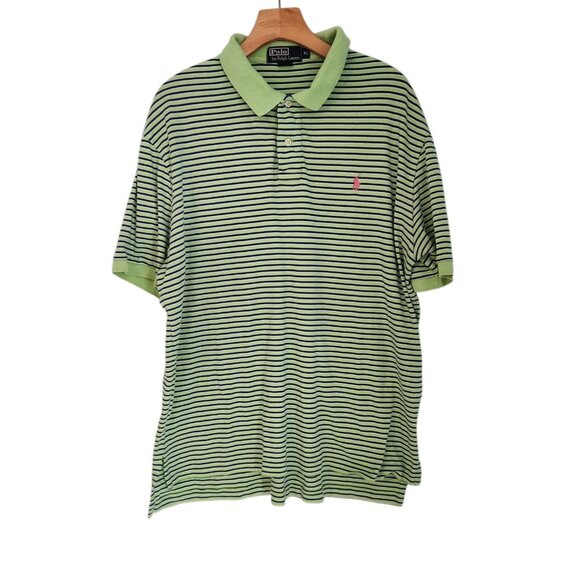 Polo Ralph Lauren Polo Shirt Green Blue Striped Short Sleeve Pony XL‎ Golf EUC - Picture 1 of 9